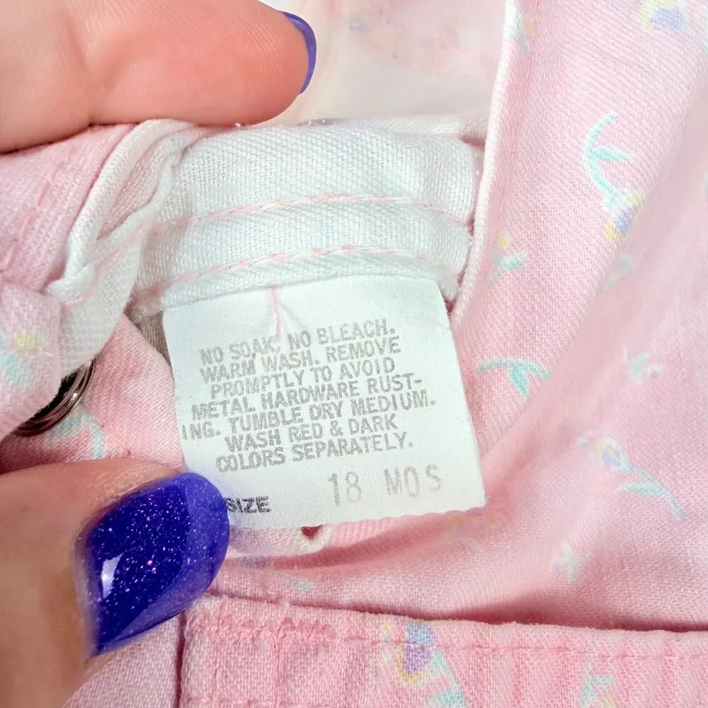 Vintage Oshkosh B’Gosh Vestbak Pink Denim Floral Overalls Shorts Size 18 Month